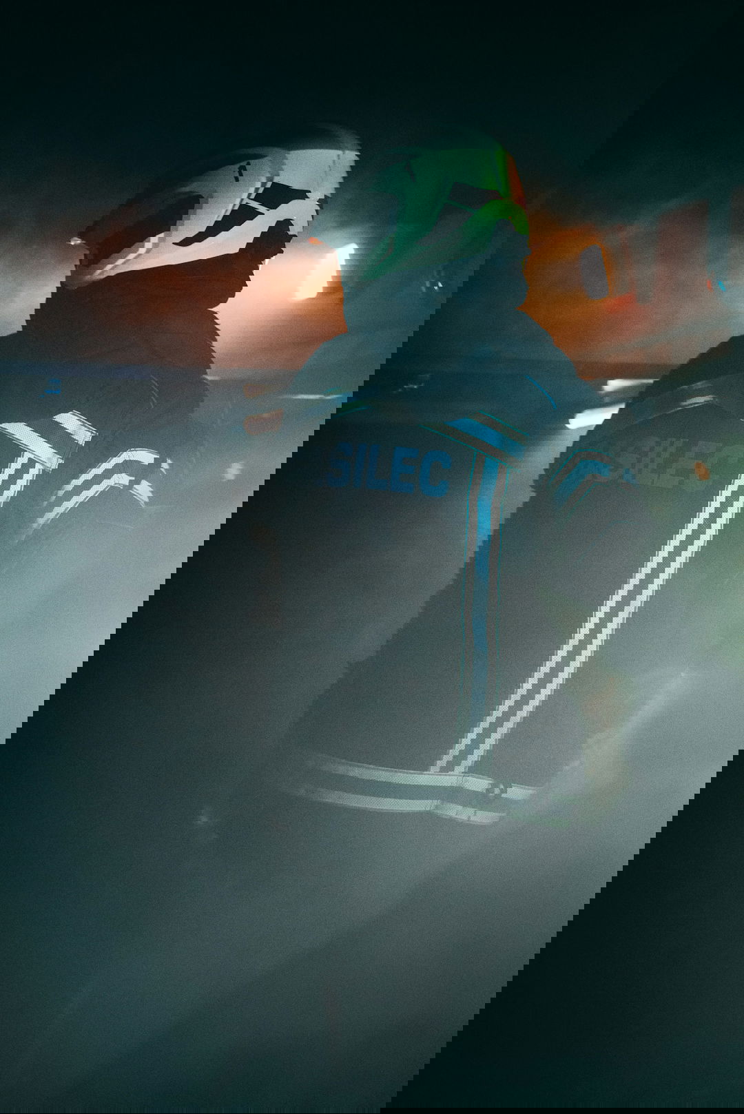 a person wearing a helmet